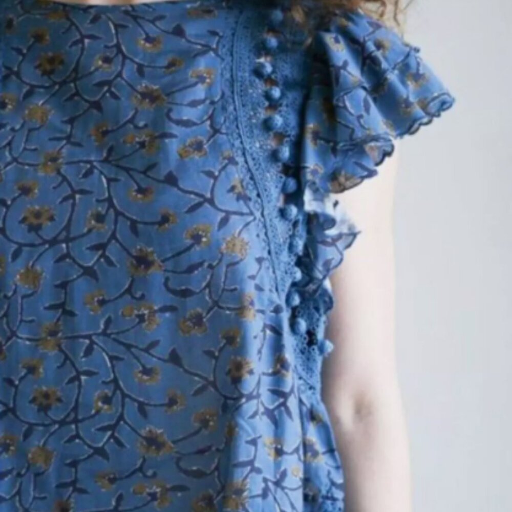 Sea New York Khloe Printed Pom Pom Blouse